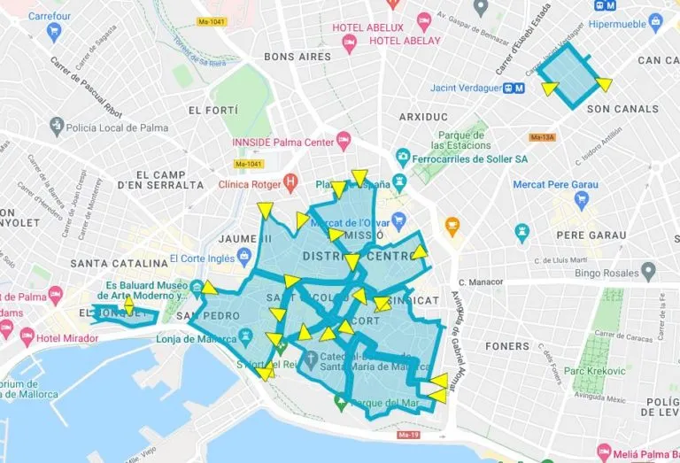 La carte des zones interdites ร Palma pour conduire